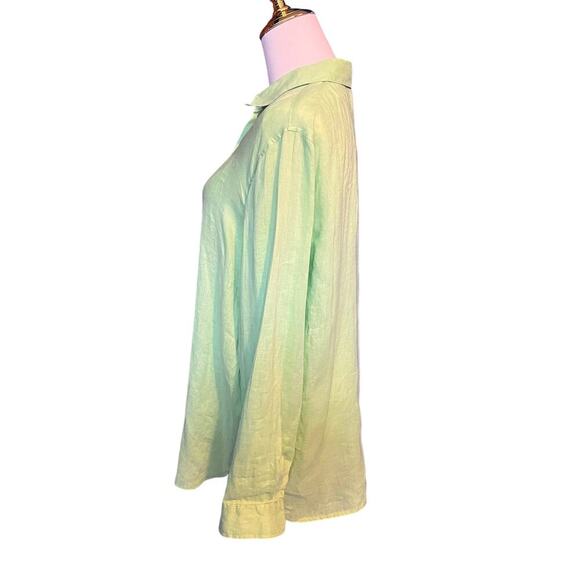J. Jill Lime Green 100% Linen Button Down Shirt.  Size Small - Picture 3 of 8